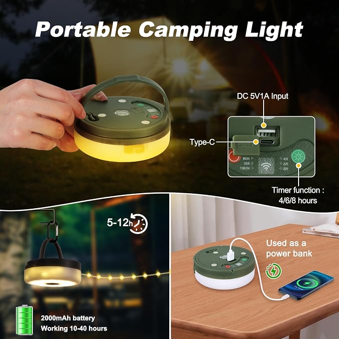 SMY Lighting 3 in 1 Camping String Light Rechargeable, Warm White Portable - Image 7