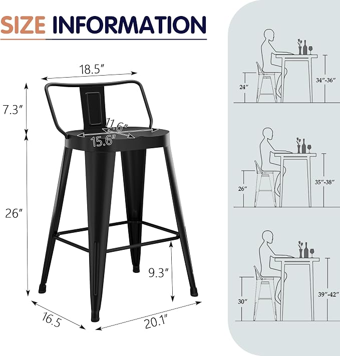 Aklaus Metal Bar Stools Set of 4 Counter Height Bar Stools - Image 2