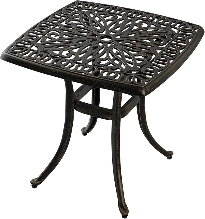 Outdoor 21" Cast Aluminum Square Side Table Set of 2 End Table - Image 4