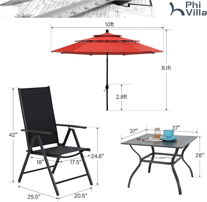 PHI VILLA 5 Pcs Patio Dining Set - Image 9