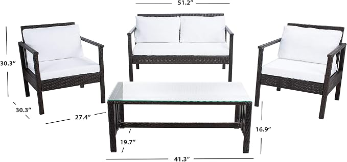 Safavieh Outdoor Collection Garnen Wicker Cushion 4-Piece Living Set PAT7714C - Image 12