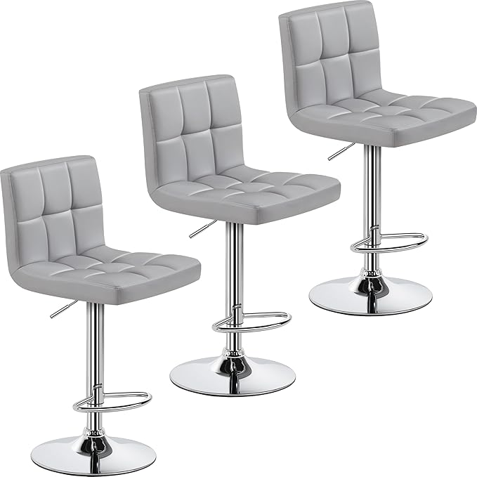 Yaheetech Bar Stools Set of 3, Adjustable PU Leather Swivel Barstools, Modern by Yaheetech