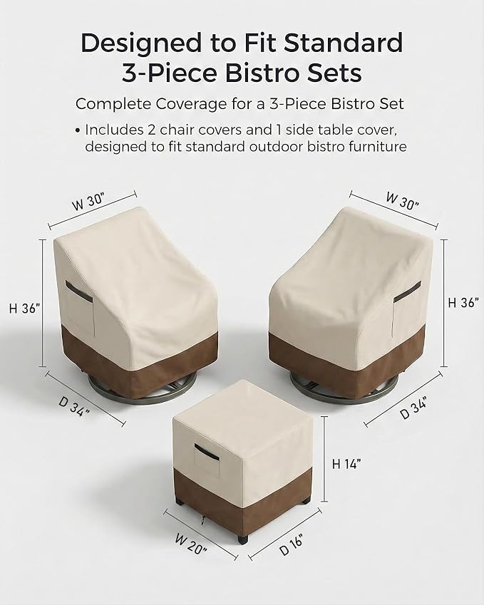 3-Piece Patio Bistro Furniture Cover Set, Heavy-Duty 600D Waterproof Outdoor - Image 3