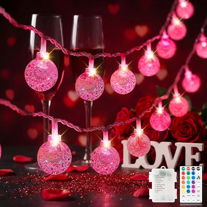 Metaku RGB Globe String Lights Fairy Lights Battery Operated 26ft 60LED String by METAKU