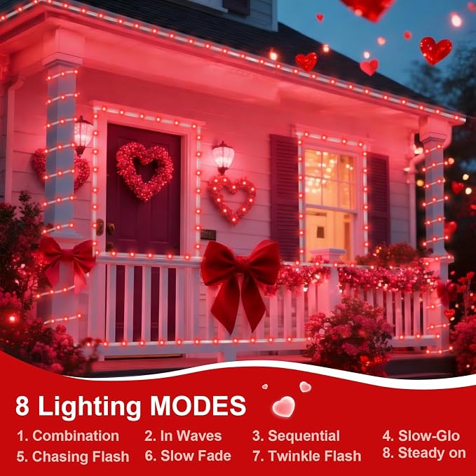 QITONG Red Solar Rope Lights Outdoor, 2 Pack Each 33ft 100LED String Light - Image 4