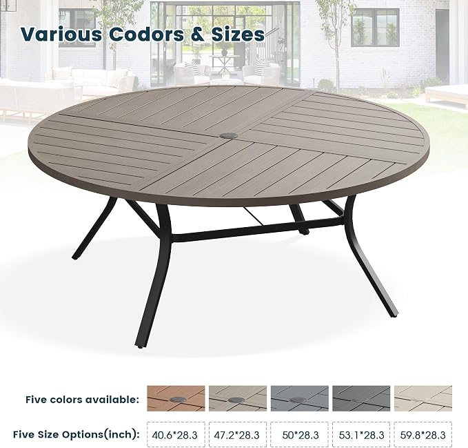 Patio Dining Table for 8-10, Round Metal Outdoor Table - Image 7