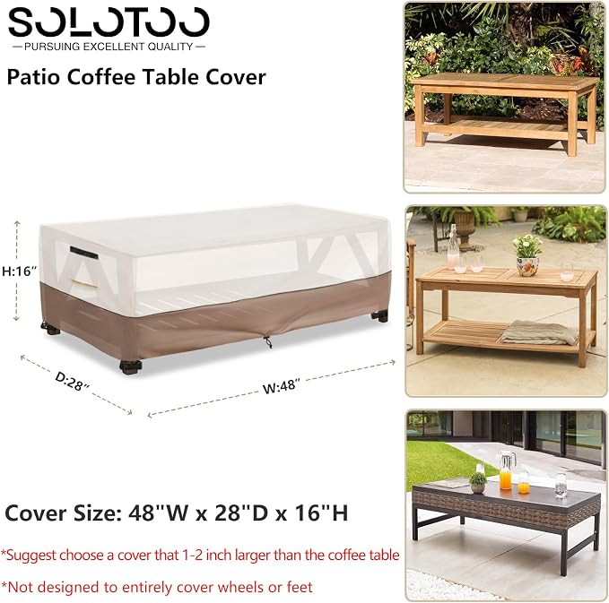 Outdoor Coffee Table Cover Waterproof, Heavy Duty Patio Rectangular Side Table - Image 3