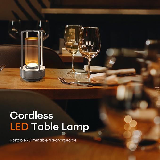 Portable Metal Table Lamp for Indoor/Outdoor, Rechargeable Cordless LED Lamp - Image 2