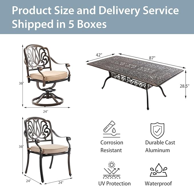 9-Piece Cast Aluminum Patio Furniture, Outdoor Dining Sets - Image 7