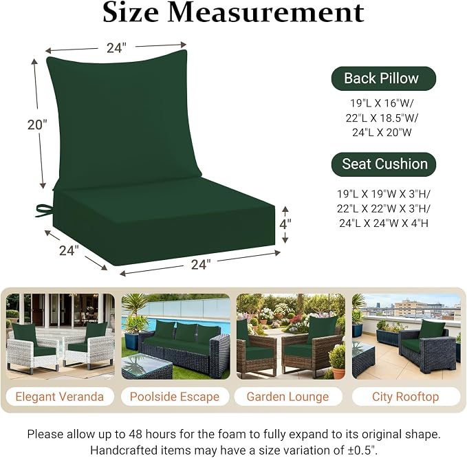 downluxe 24x24 Outdoor Chair Cushions, Waterproof Fade Resistant Patio - Image 7