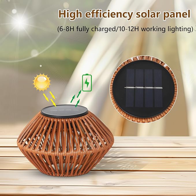 Set of 2 Solar Lights Outdoor Waterproof, Rattan Solar Lantern, Outdoor Table - Image 5