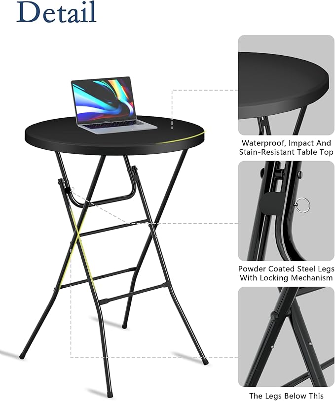 Round Folding Table, Portable Plastic Table w/Thick Table Top, Metal Frame - Image 3