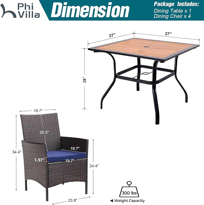 PHI VILLA 5 Pieces Outdoor Dining Set - Image 7