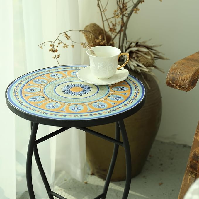 VCUTEKA Mosaic Side Table, Patio Accent Table Indoor and Outdoor End Table - Image 2