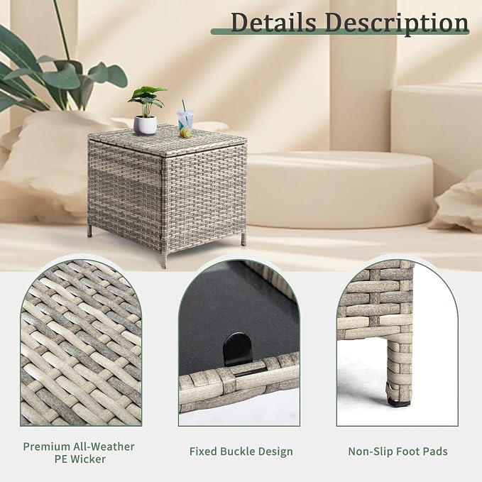 VINGLI Outdoor Side Table with Storage, 27-Gallon Patio Deck Box Outdoor Wicker - Image 5