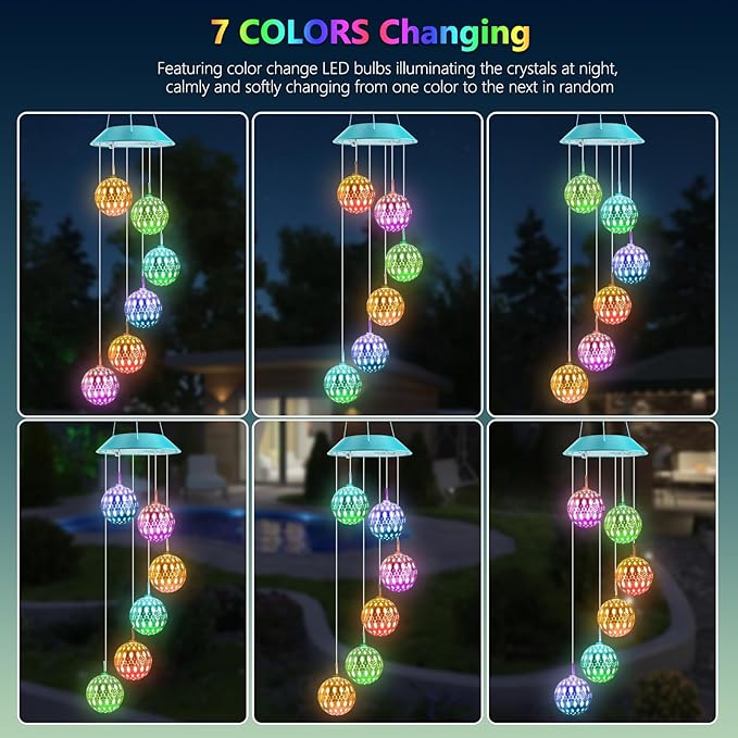 Toodour Solar Wind Chime, Color Changing Moroccan Ball Wind Chimes, LED - Image 5