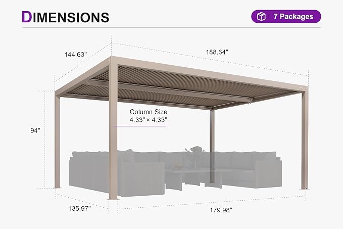 PURPLE LEAF Louvered Pergola 12' × 16', Aluminum Outdoor Hardtop Pergola - Image 7