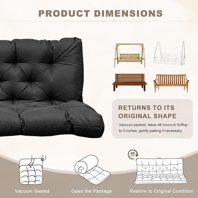 Porch Swing Cushion with Backrest, Waterproof Bench Cushion - Image 6