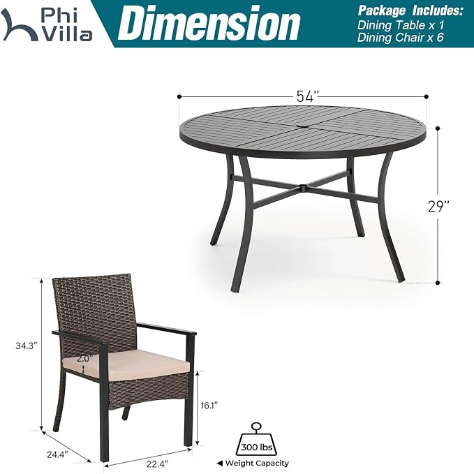 PHI VILLA 7 Pieces Patio Round Dining Set - Image 6