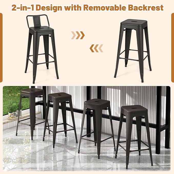 Giantex Metal Bar Stools Set of 4, Rubber Feet, Industrial Stackable Barstools - Image 5