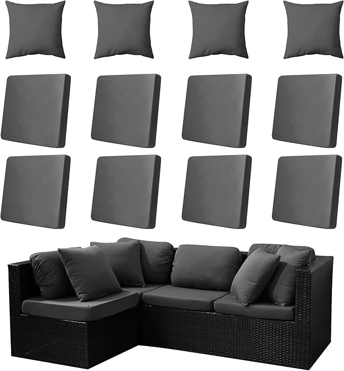 12-Piece Outdoor Cushion & Pillow Cover Set, 8 Seat Covers + 4 Pillow Covers by Unknown