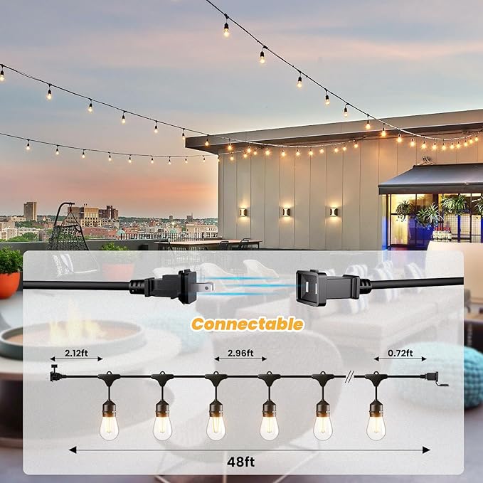 Svater 48 FT Outdoor String Lights 2W, Commercial Grade Patio Light - Image 5