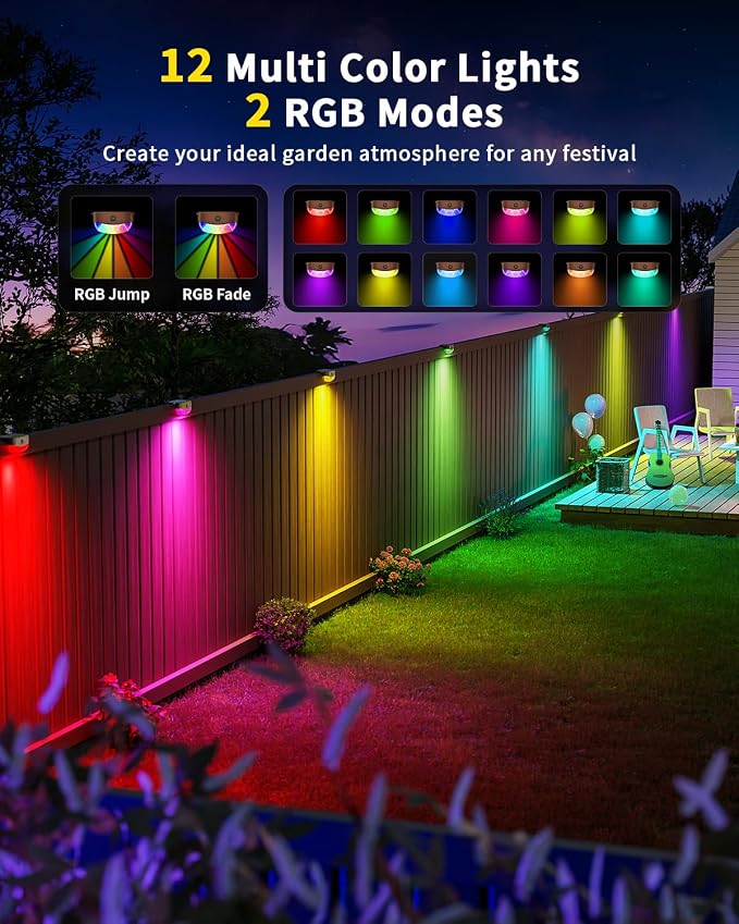 Solar Fence Lights with Remote Control 50ft, 15 Multi Colors Solar Powered - Image 3