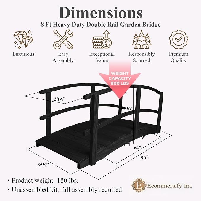 8 FT Black Amish Made Garden Bridge - Image 2