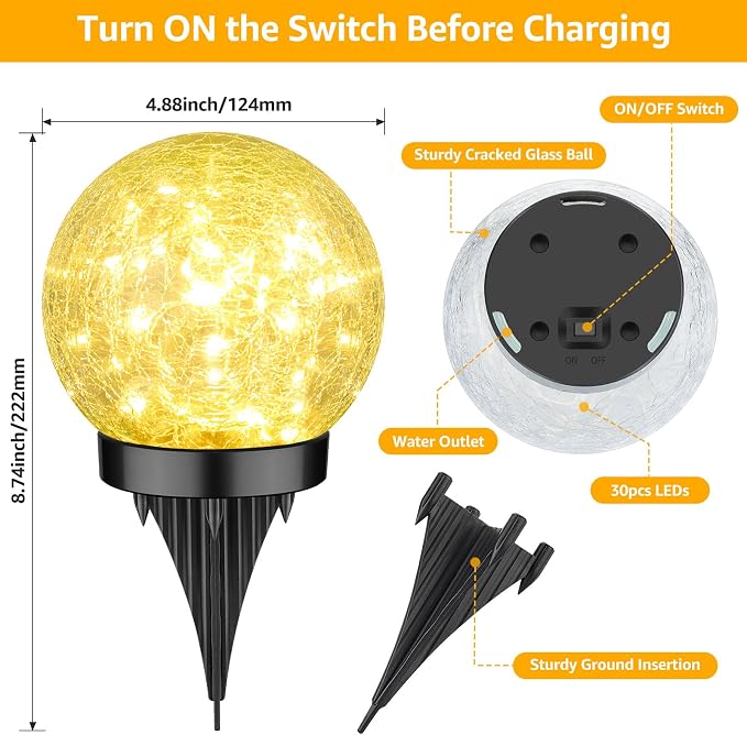 2-Pack Garden Solar Lights Outdoor, Cracked Glass Ball Light Waterproof - Image 9