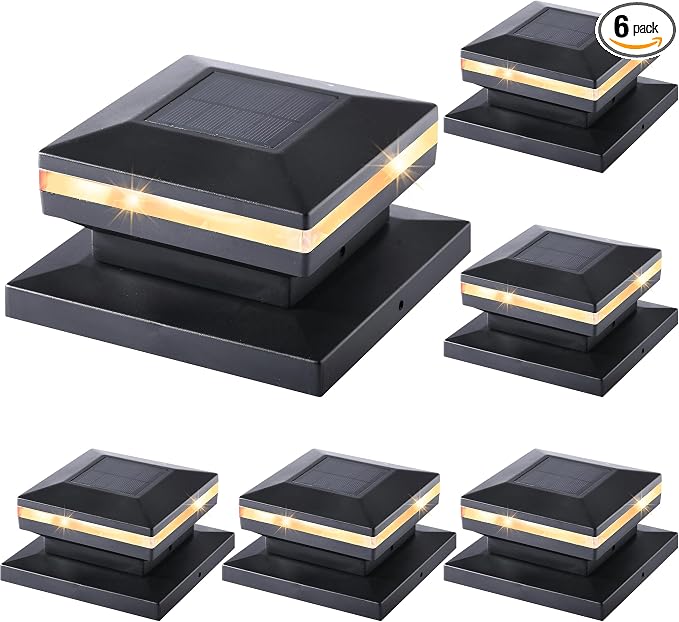 Dynaming 6 Pack Solar Post Cap Lights, Outdoor Decorative Solar Lights Black by Dynaming