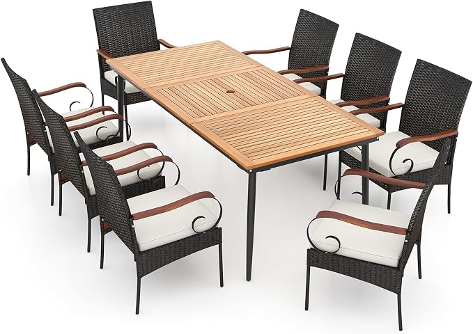 Tangkula 9-Piece Patio Dining Set, 1.9" Umbrella Hole, Scrollwork Arms - Image 7