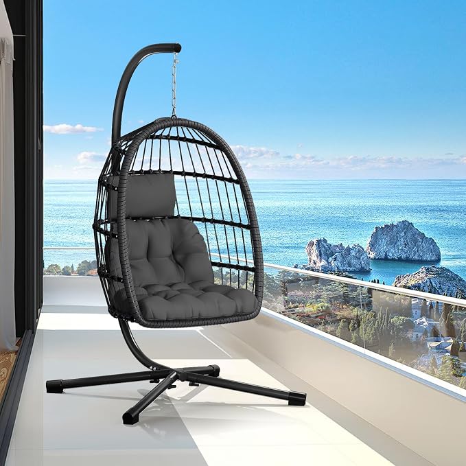 CHABATREE Egg Chair with Stand, Patio Rattan Wicker Hanging Swing Egg Chair by Unknown