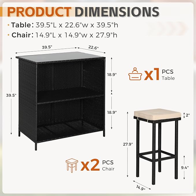3-Piece Patio Outdoor Bar Set - Image 6