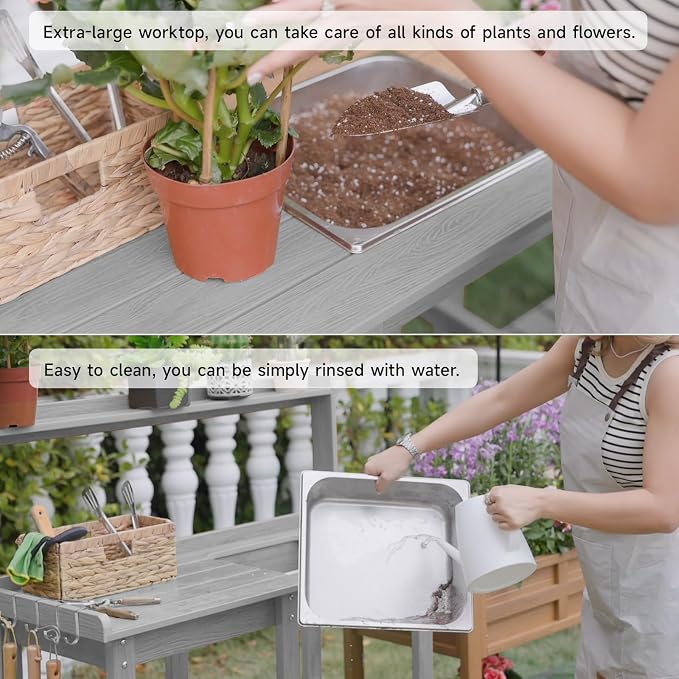 ONBRILL Potting Bench, Outdoor Potting Bench Table - Image 4