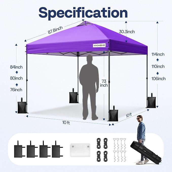 VIVOHOME 10x10ft Pop Up Canopy Tent One Push Setup Outdoor Portable Shelter - Image 5