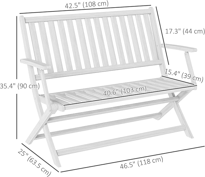 Outsunny Wood Outdoor Bench, 2-Person Foldable Patio Acacia Wood Garden Bench - Image 3