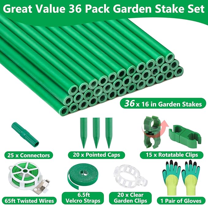 Lezmarket 36 Pack Garden Stakes, Plant Support Stakes, DIY 4ft 5ft 6ft 7ft - Image 2