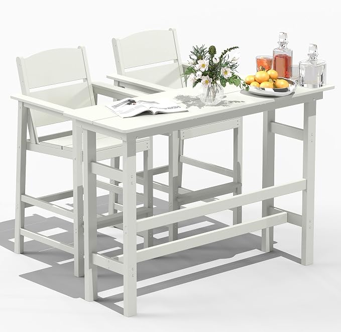 FOOWIN 3 Piece Outdoor Bar Height Table and Chairs, All Weather HDPE Patio Bar by FOOWINOUTDOORSHOW