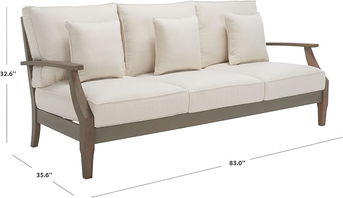 SAFAVIEH Outdoor Couture Collection Martinique Light Grey/Beige Solid Wood - Image 3