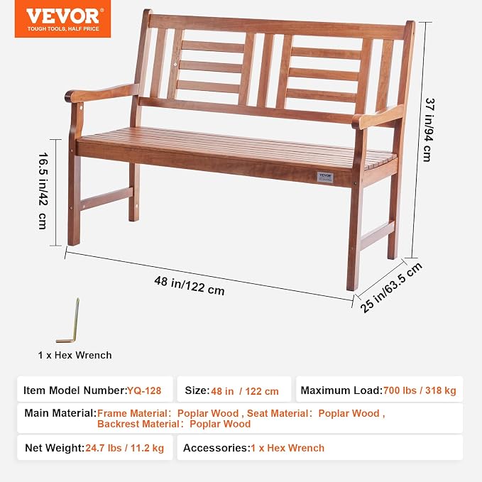VEVOR Wood Outdoor Bench, 2-Person Garden Bench - Image 3