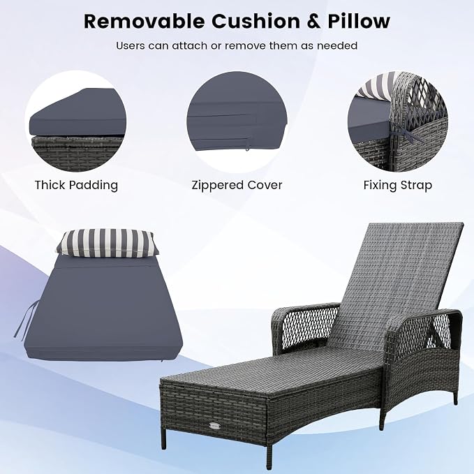 COSTWAY PE Rattan Chaise Lounge Chair, 6 Gear Adjustable Recliner - Image 6