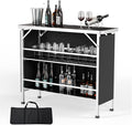 VINGLI 43" Portable Bar Table, 3-Tier Shelves, Carry Bag，Mobile Bar Table by VINGLI