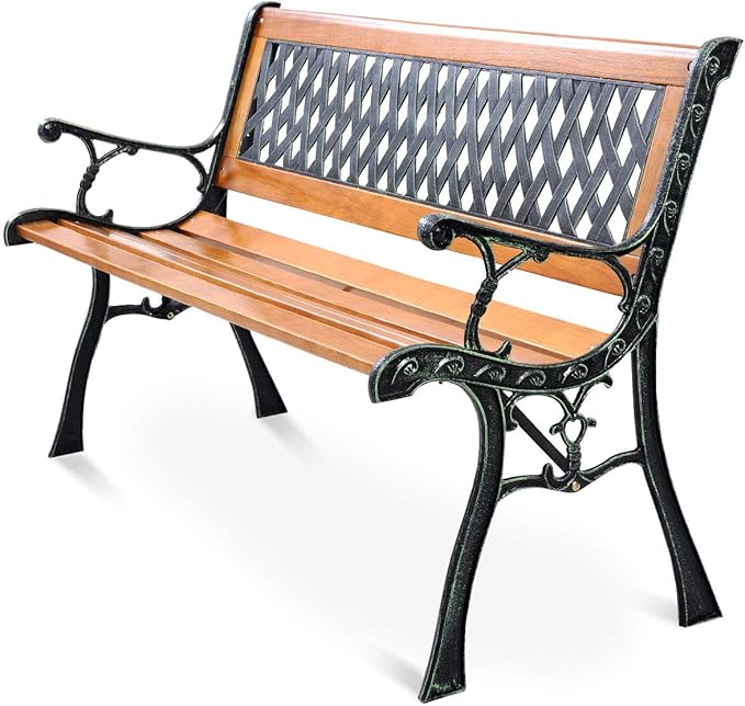 Giantex 50'' Patio Bench, Outdoor Furniture Cast Iron Hardwood Frame Porch by Giantex