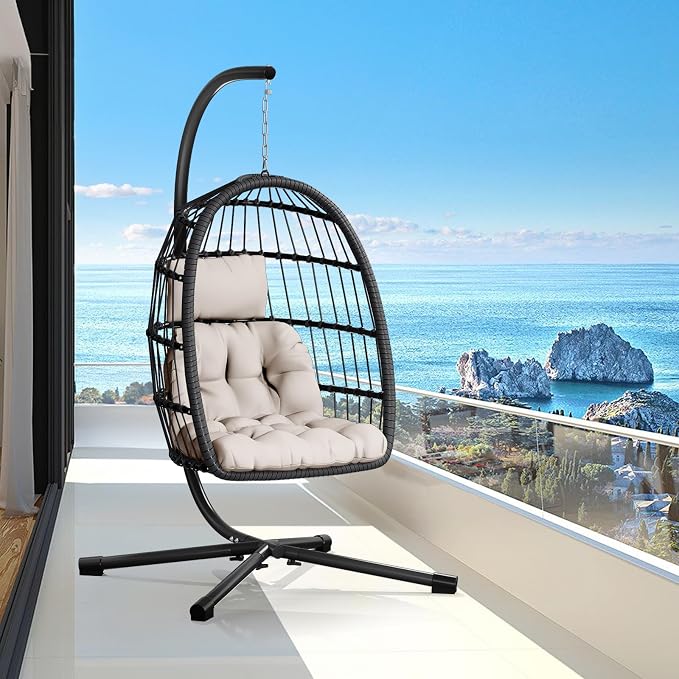 CHABATREE Egg Chair with Stand, Patio Rattan Wicker Hanging Swing Egg Chair by Unknown