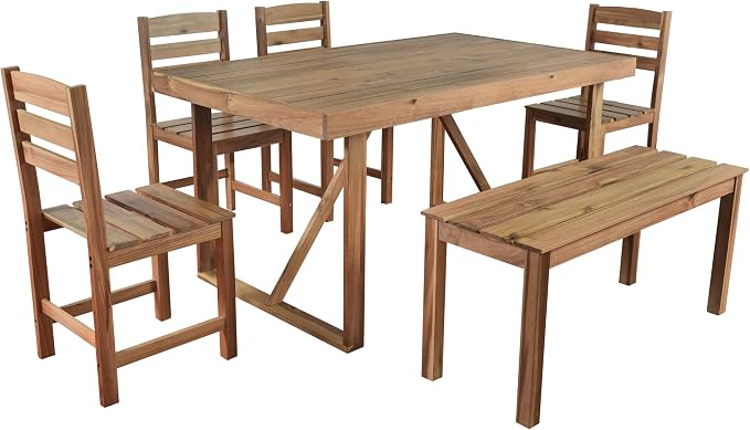 Outdoor Dining Set for 6, Acacia Wood Patio Dining Table Set - Image 5