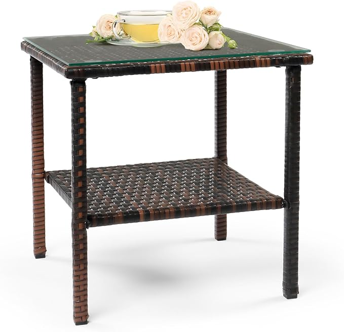 VINGLI Outdoor Wicker Side Table Patio Side Tables by VINGLI