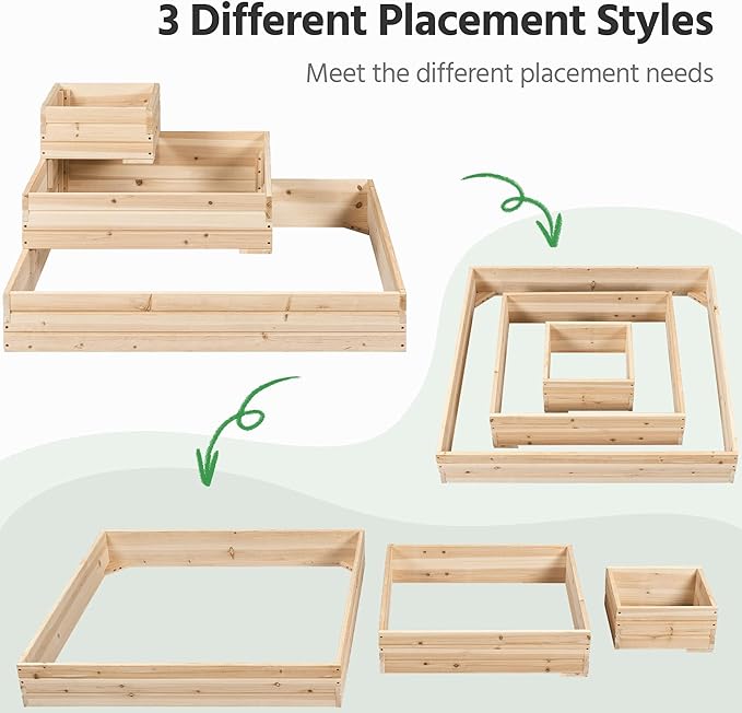Yaheetech 3 Tier Wooden Raised Garden Bed 44.5'' L×44.5″ W×20.5″ H, - Image 3