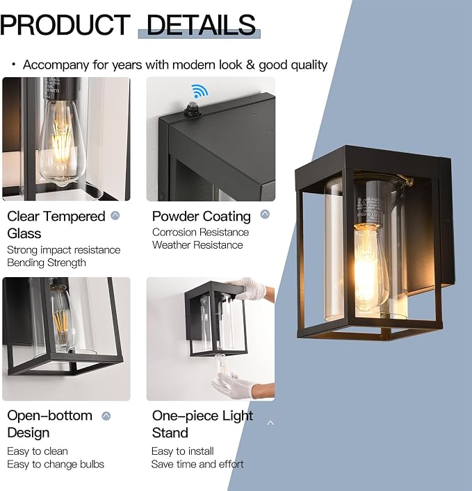 Outdoor Wall Lantern, Dusk to Dawn Outdoor Wall Sconce, Small Waterproof - Image 7