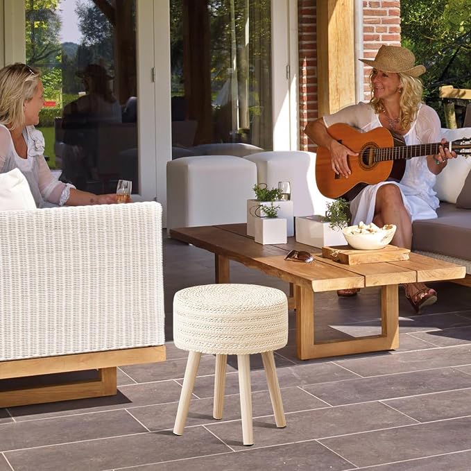 Cpintltr Round Ottoman Footstool Natural Seagrass Foot Stool Pouf Ottomans - Image 7