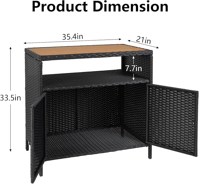 IDEALHOUSE Patio Outdoor Wicker Storage Cabinet，Patio Bar Table - Image 2